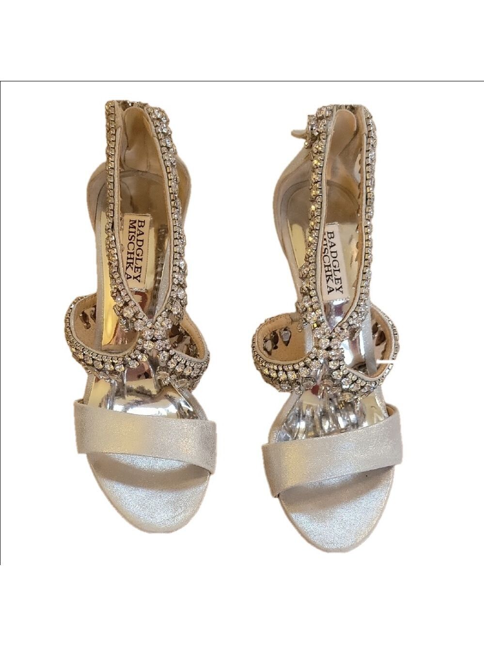 Badgley Mischka Women's Silver Heels Size 6.5 EUC - Picture 1 of 11